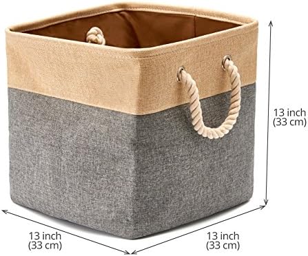 EZOWare 3-Pack Collapsible Storage Bins Basket Foldable Canvas Fabric Cubes Boxes with Handles for Kids Babies Nursery Room Toys Organizer (13 x 13 x 13 inches) - Gray and Beige - Image 2