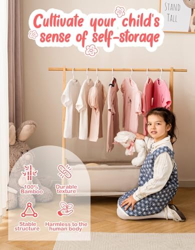 Kids Clothing Rack with Storage Box, Kids Dress Up Rack, Dance Costume Garment Rack for Hanging Clothes,Garment Rack for Hanging Clothes Organizer, Bamboo (Natural) - Image 2