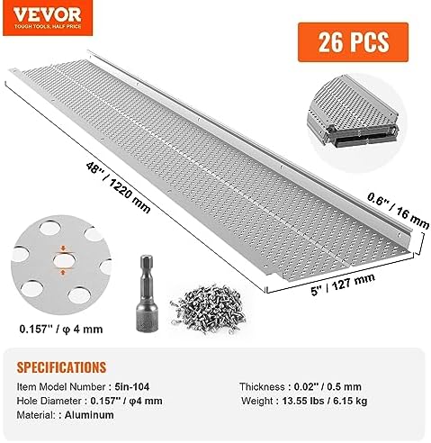 VEVOR Gutter Guard, 5 inch Width, Aluminum Leaf Filter DIY Gutter Cover, 26 PCS 104 ft Total Length, 0.157'' Hole Diameter & 0.02'' Thick Fits Any Roof or Gutter Type - Image 7