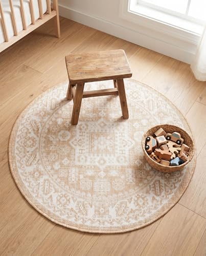 Rugs.com - Outdoor Aztec Rug – 3 Ft Round Natural Indoor/Outdoor Rug – Flatweave Area Rug for Patios, Decks, and Porches - Image 3