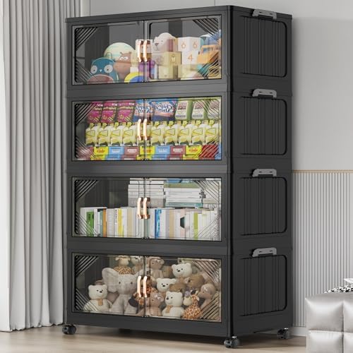 BROVIEW V60 560QT Plastic Stackable Storage Bins with Lid, 4Pack Black by BROVIEW-EnjoytheArtofLife