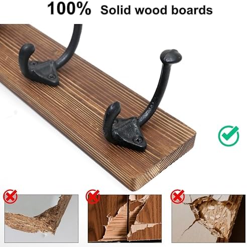 WEBI Rustic Coat Rack Wall Mount,30" Long 7 Cast Iron Coat Hooks Wall Mounted,Heavy Duty Farmhouse Wood Coat Hanger Wall Antique Vintage Hooks for Hanging Jacket,Clothes,Backpack,Brown,2 Packs - Image 6