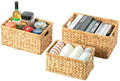 Natural Woven Water Hyacinth Wicker Rectangular Storage Bin Basket with Handles, Set of 3 by Vintiquewise