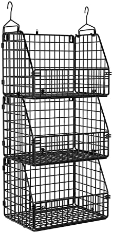 PUPPYCUTE Stackable Wire Storage Baskets for Kitchen Closet Pantry, Hanging Closet Organizers Storage Shelves Organization, Wall Mount Metal Basket Bins, Clothing Vegetable & Fruit Organizer 3 pcs by PUPPYCUTE