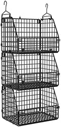 PUPPYCUTE Stackable Wire Storage Baskets for Kitchen Closet Pantry, Hanging Closet Organizers Storage Shelves Organization, Wall Mount Metal Basket Bins, Clothing Vegetable & Fruit Organizer 3 pcs by PUPPYCUTE