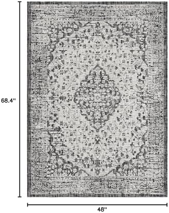 SAFAVIEH Washable Rug Outdoor Courtyard Collection - 4' x 5'7", Black & Grey, Non-Shedding & Easy Cleaning, Ideal for Patio, Backyard, Mudroom (CY8720-37612) - Image 2