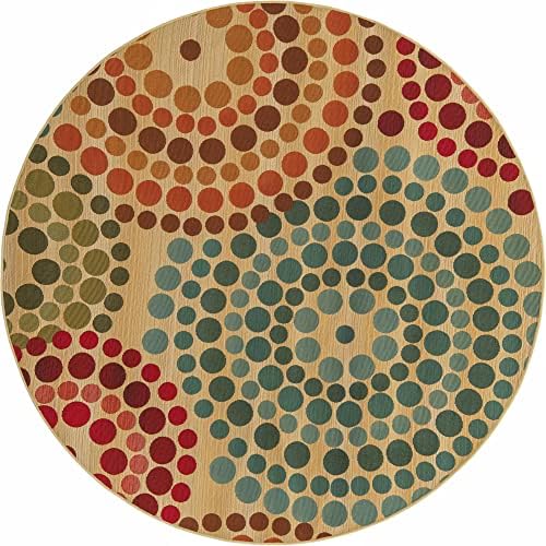 Unique Loom Outdoor Modern Collection Area Rug - Spark (6' 1" Round, Beige/ Burgundy) - Image 3