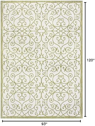 Eyely Filigree Textured Weave Area Rug 8X10 Green/Cream, Indoor Outdoor Rug - Image 2