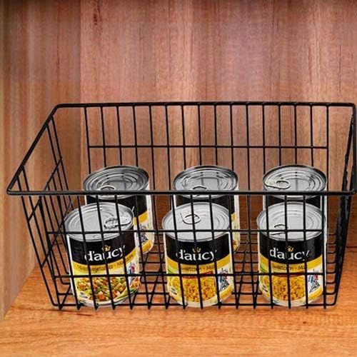 Slideep Farmhouse Metal Wire Basket, Fridge Freezer Storage Organizer Bins with Handles for Kitchen Cabinets, Pantry, Closets, Bedrooms, Bathrooms, Black 3 Pack - Image 4