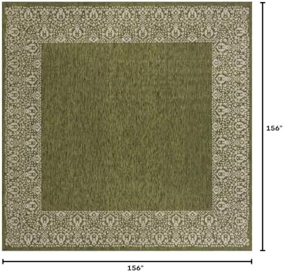 Unique Loom Outdoor Border Collection Area Rug - Floral Border (13' Square, Green/ Ivory) - Image 2