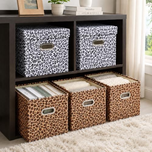 ANMINY Leopard Cheetah Print Storage Cubes Bins with Lids, 11Inch 4PCS - Image 7
