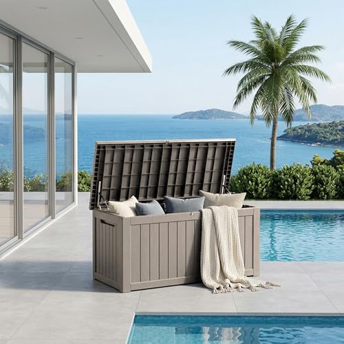 270 Gallon Outdoor Storage Box Waterproof, Lockable Resin Deck Box Large Storage Bin for Patio Furniture Cushion, Garden Tools, Pool Accessories, UV-Resistant Outside Delivery, Gray - Image 2
