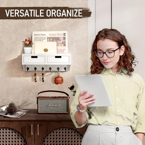 Rebee Vision Decorative Key Holder Wall Mount with 2 Drawer Organizer and Floating Shelf Combo - Effortless Home Organization Key Holder for Wall - Ideal for Room Decor (Modern White) - Image 4