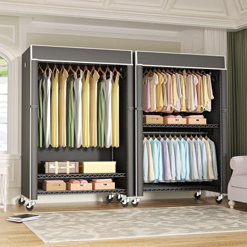 FUTASSI Black Clothing Rack with Dark Gray Cover, P1C Plus Rolling Closet - Image 2