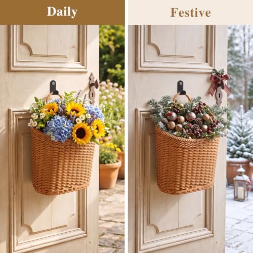 4 Pcs Hanging Wicker Wall Baskets with Hooks Woven Storage Baskets - Image 6