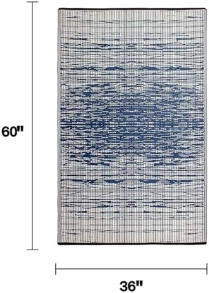 Fab Habitat Outdoor Rug - Waterproof, Fade Resistant, Crease-Free - Premium Recycled Plastic - Distressed Abstract - Porch, Deck, Balcony, Mudroom, Laundry Room, Patio - Brooklyn - Blue - 3 x 5 ft - Image 2