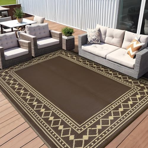 GlowSol 8x10 Waterproof Outdoor Rug Reversible Plastic Straw Area Rug, Portable RV Camping Mat for Patio Deck Backyard Porch Balcony Beach Stain Resistant Outdoor Floor Carpet for Outside, Brown/Beige - Image 6