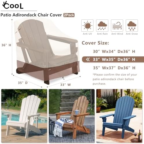 okcool Patio Adirondack Chair Cover 2 Pack,Waterproof Heavy Duty Outdoor Chair Covers,Patio Adirondack Chair Cover for Outdoor Chair,(33W x 35D x 36H inches),Beige & Brown - Image 2