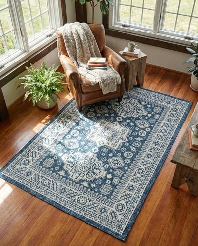 Rugs.com - Outdoor Aztec Rug – 4' 1 x 6' 1 Blue Indoor/Outdoor Rug – Washable Flatweave for Patios, Decks, and Porches - Image 5