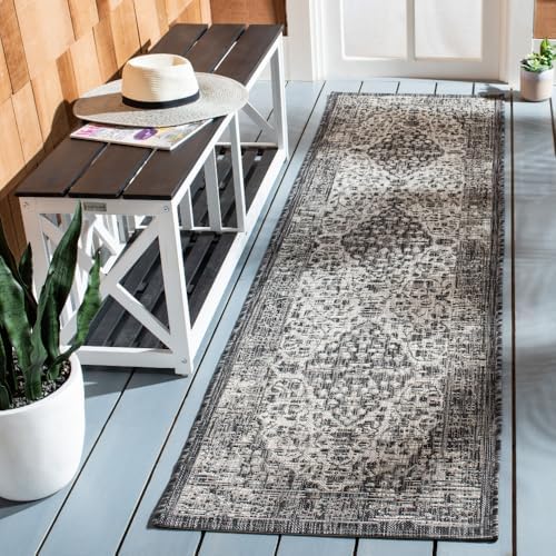 SAFAVIEH Washable Rug Outdoor Courtyard Collection - 2'3" x 8' Runner, Black & Grey, Non-Shedding & Easy Cleaning, Ideal for Patio, Entryway, Mudroom, Hallway, Kitchen (CY8720-37612) by Unknown