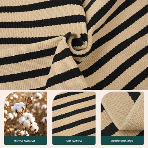KOZYFLY 4x6 ft Brown and Black Striped Rug Front Door Rug Cotton Woven Rugs - Image 5