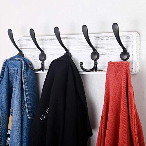 SKOLOO Rustic Wall Mounted Coat Rack, 16" Stud Spacing, Wood Coat Rack Wall Mount with 5 Triple Hooks, Farmhouse Coat Hanger Wall Mount for Hanging Backpack Jacket Coat Hat, Pack of 2 - Image 6