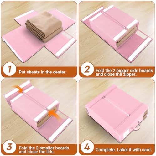 StorageTastic 8 Pack Bed Sheet Closet Organizers and Storage,Sturdy Foldable Storage Containers with Window and Label,Storage and Organization for Bedding Sheets,Duvet Covers,Blankets (Pink) - Image 4