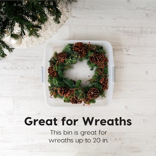 IRIS USA 33 Quart Christmas Wreath Storage Container Box with Lid, 3-Pack, Stackable Under Bed Storage Organizer Bin with Latching Buckles for 20" Wreaths Christmas Decorations Garlands, Clear/Red - Image 5