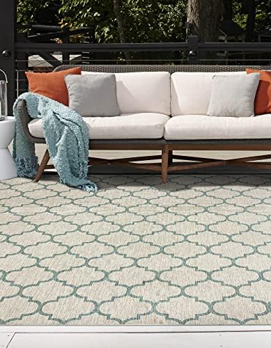 Unique Loom Outdoor Trellis Collection Area Rug - Trellis (Square 10' 8" x 10' 8", Gray/ Ivory) - Image 4