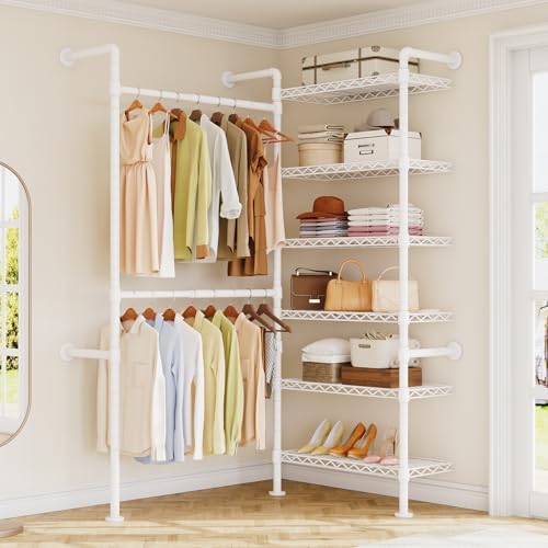 ONBRILL L2 Wall Mounted Closet System, Industrial Pipe Clothing Rack, White by ONBRILL