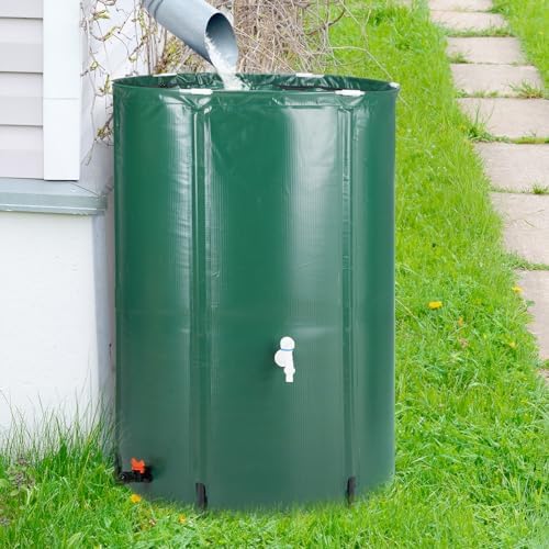 100 Gallon Collapsible Rain Barrel, Portable Rainwater Collection System, Rain Catcher Barrel, Water Storage Tank with Two Spigots and Overflow Kit, Rain Water Barrel Collector for Garden, olive green by EPOFIT