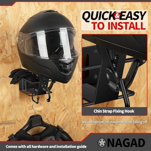 Wall Mount Motorcycle Helmet Rack with Gloves Tray, Chin Strap Fixing Hook - Image 2