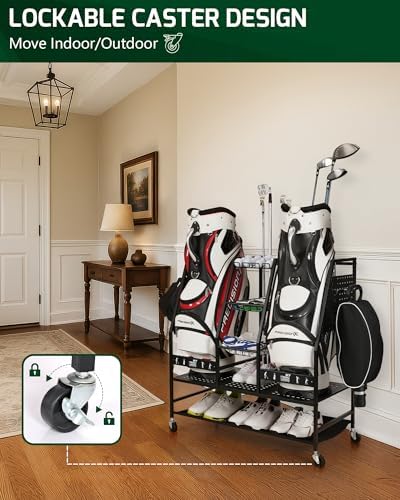 Mythinglogic 2-Bag Golf Storage Organizer with Golf Club and Shoe Storage - Image 6