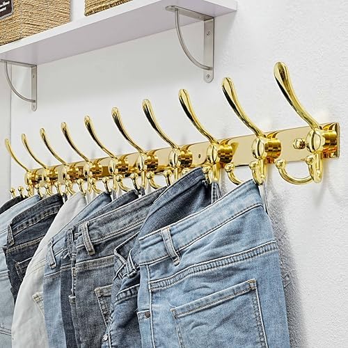 Dseap Coat Rack Wall Mount 37 Inch, Heavy Duty 12-Gauge Base vs Flimsy 1mm, Double-Thick Solid Anti-Snap Hooks, 16” Stud-Mount, Stainless Steel 10-Hook Hanger for Closet Entryway, Gold - Image 5