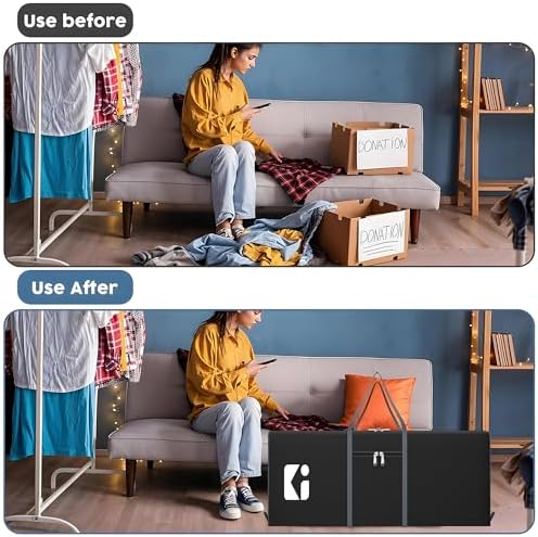 Kuber Industries Large Capacity 236 Liter Foldable Under Bed Storage Bags/Duffle Bags For Travel/Moving Bags/Wardrobe Organizer Bags | House Shifting, Travel, Hostel & Dorm Use | Grey & Black - Image 5