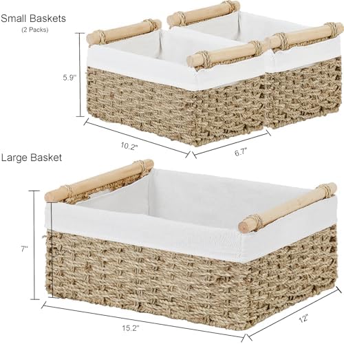 Vagusicc Wicker Storage Basket, 3-Packs Seagrass Storage Baskets for Organizing, Large Cube Storage Organizer Baskets Bins with Handles for Shelves Decor, Small Toilet Paper Storage Basket (Seagrass) - Image 2