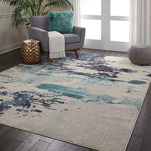 Nourison Home Celestial Ivory Teal Blue 7'10" x 10'6" Area Rug - Easy Clean, Non Shedding, Bed Room, Living Room, Dining Room, Kitchen (8' x 11') - Image 4