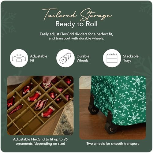Covermates Rolling Adjustable Ornament Storage Bag, 25.5"W x 13"D x 12.5"H - Image 5