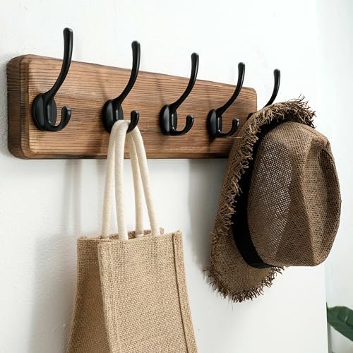 SKOLOO Rustic Coat Rack Wall Mount, 5 Hooks, 17 Inch, Solid Wood, Brown - Image 3