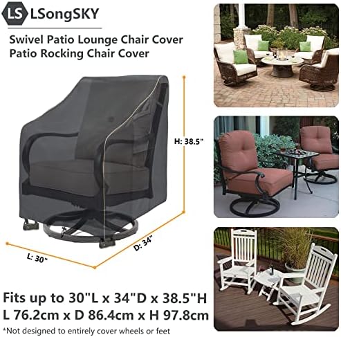 Outdoor Swivel Lounge Chair Cover 2 Pack,Waterproof Heavy Duty Patio Chair Covers,Patio Rocking Chair Covers for Outdoor Furniture,(30 W x 34 D x 38.5 H inches),Black - Image 3