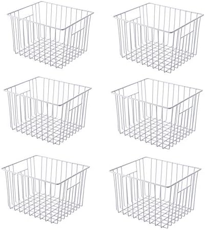 Slideep 11'' Farmhouse Freezer Food Storage Organizer Baskets Modern Refrigerator Metal Wire Basket Bin with Built-in Handles for Kitchen, Pantry, Bathroom, Cabinets, White -Set of 6 by WelcometotheSlideep