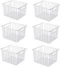 Slideep 11'' Farmhouse Freezer Food Storage Organizer Baskets Modern Refrigerator Metal Wire Basket Bin with Built-in Handles for Kitchen, Pantry, Bathroom, Cabinets, White -Set of 6 by WelcometotheSlideep