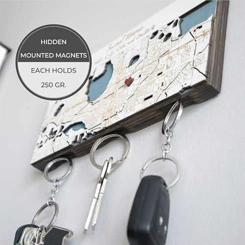 Personalized Wooden Map Key Holder for Wall, Magnetic Key Organizer - Image 3
