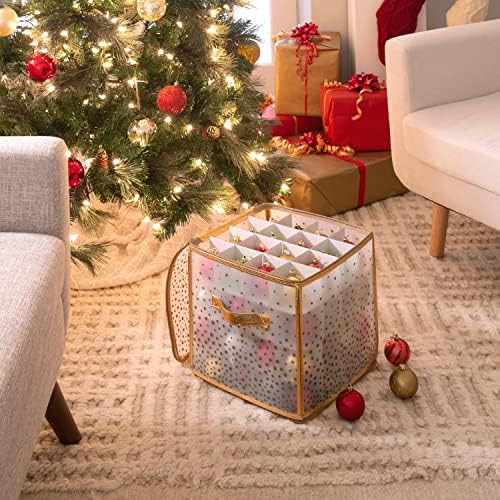 Simplify 64 Count Ornament Storage Box | Plastic | Decorative Organizer | Storage Bin | Gold | L12 x W12 x H12 (Pack of 2) - Image 3