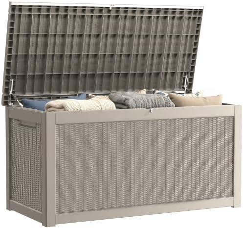 320 Gallon Outdoor Storage Box, Waterproof Resin Deck Box with Lockable Lid Large Storage Bin for Patio Furniture Cushion, Garden Tools, Pool Accessories UV-Resistant Outside Delivery, Gray by GraceYourYard