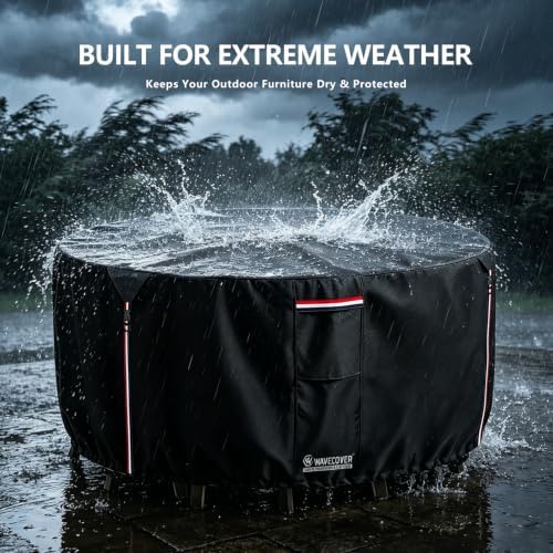 72 Inch Round Patio Table Cover, 600D Heavy Duty Waterproof Outdoor Furniture Cover — Fits Round Patio Table for Patio Furniture 72"Dia x 28"H, All Weather Protection, Black - Image 2