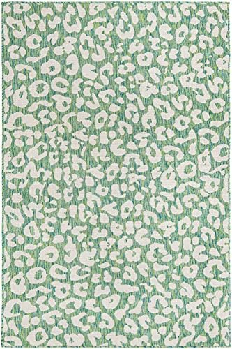 Unique Loom Outdoor Safari Collection Area Rug - Leopard (5' 3" x 7' 10" Rectangle, Green Blue/ Ivory) - Image 3
