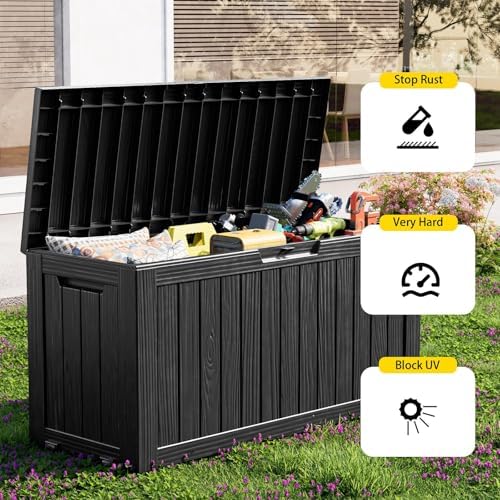 Lockable Resin Storage Bench, Waterproof UV Resistant Outdoor Deck Box, Patio Porch Garden Pool Storage Bin for Cushions Pool Floats Garden Tools(Black,85 Gallon) - Image 4