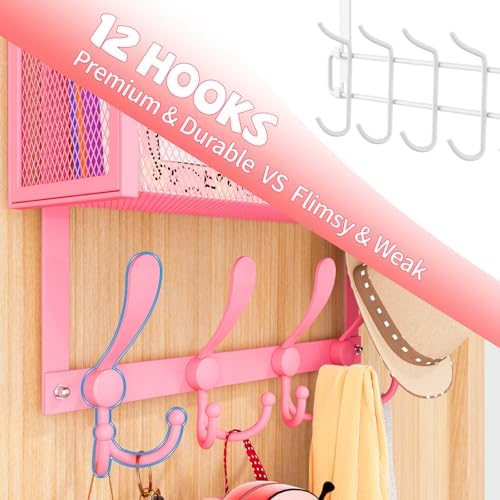 Kaiferty Over The Door Hooks Organizer, Coat Rack Over The Door Storage Hanger Towel Rack, Back of Door Storage Organizer for Bathroom,Bedroom,Kitchen,Office (Pink, 4-Tier) - Image 5