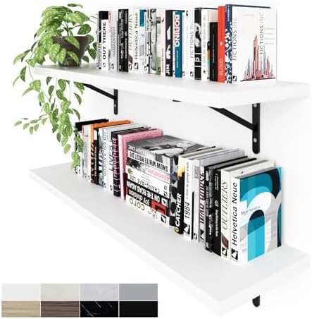 Kaboon 36 inch Long 10 inch Deep Floating Shelves for Wall Set of 2, Large Open Shelves Wall Mounted, Space Saving Home and Commercial Use, White by Kaboon